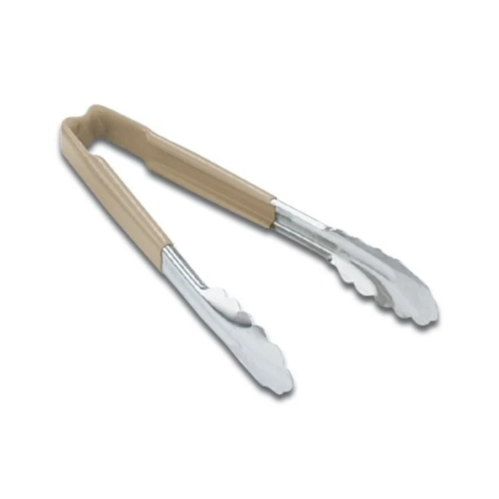 Vollrath 4781260 Jacob's Pride 1-Piece Stainless Steel Scalloped Utility Tongs with Color-Coded Kool-Touch Handle 12" - Tan - Image 6