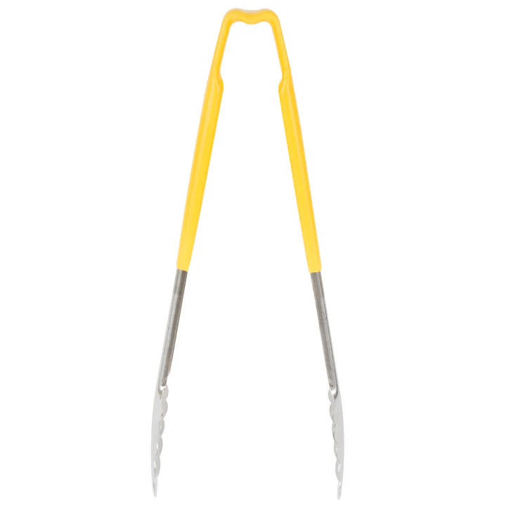Vollrath 4781250 Jacob's Pride 1-Piece Stainless Steel Scalloped Utility Tongs with Color-Coded Kool-Touch Handle 12" - Yellow - Image 3