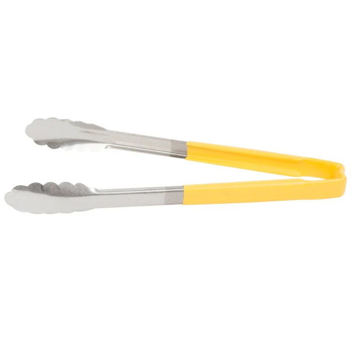 Vollrath 4781250 Jacob's Pride 1-Piece Stainless Steel Scalloped Utility Tongs with Color-Coded Kool-Touch Handle 12" - Yellow - Image 4