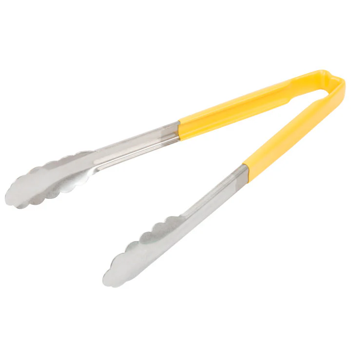 Vollrath 4781250 Jacob's Pride 1-Piece Stainless Steel Scalloped Utility Tongs with Color-Coded Kool-Touch Handle 12" - Yellow - Image 5