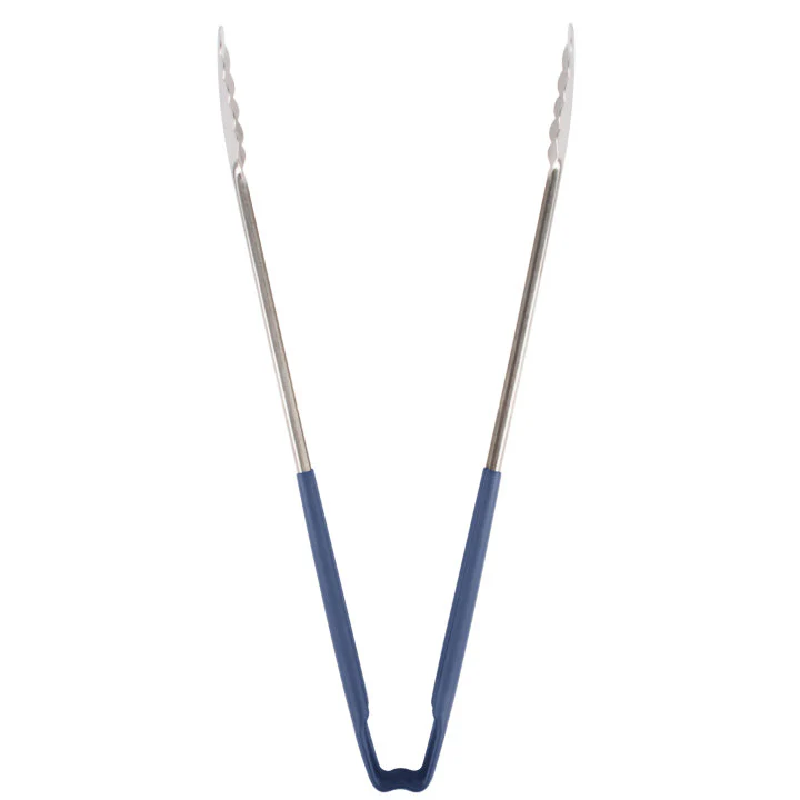 Vollrath 4781630 Jacob's Pride 1-Piece Stainless Steel Scalloped Utility Tongs with Color-Coded Kool-Touch Handle 16" - Blue - Image 4