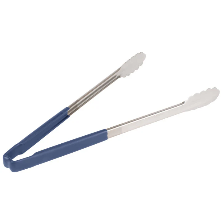 Vollrath 4781630 Jacob's Pride 1-Piece Stainless Steel Scalloped Utility Tongs with Color-Coded Kool-Touch Handle 16" - Blue - Image 5