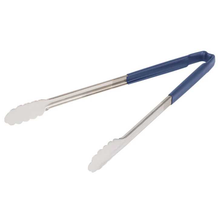 Vollrath 4781630 Jacob's Pride 1-Piece Stainless Steel Scalloped Utility Tongs with Color-Coded Kool-Touch Handle 16" - Blue - Image 6