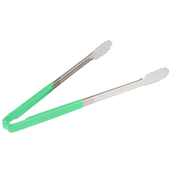 Vollrath 4781670 Jacob's Pride 1-Piece Stainless Steel Scalloped Utility Tongs with Color-Coded Kool-Touch Handle 16" - Green - Image 3