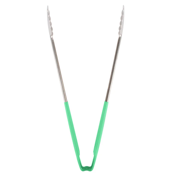 Vollrath 4781670 Jacob's Pride 1-Piece Stainless Steel Scalloped Utility Tongs with Color-Coded Kool-Touch Handle 16" - Green - Image 4