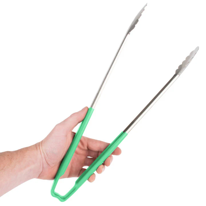 Vollrath 4781670 Jacob's Pride 1-Piece Stainless Steel Scalloped Utility Tongs with Color-Coded Kool-Touch Handle 16" - Green - Image 6