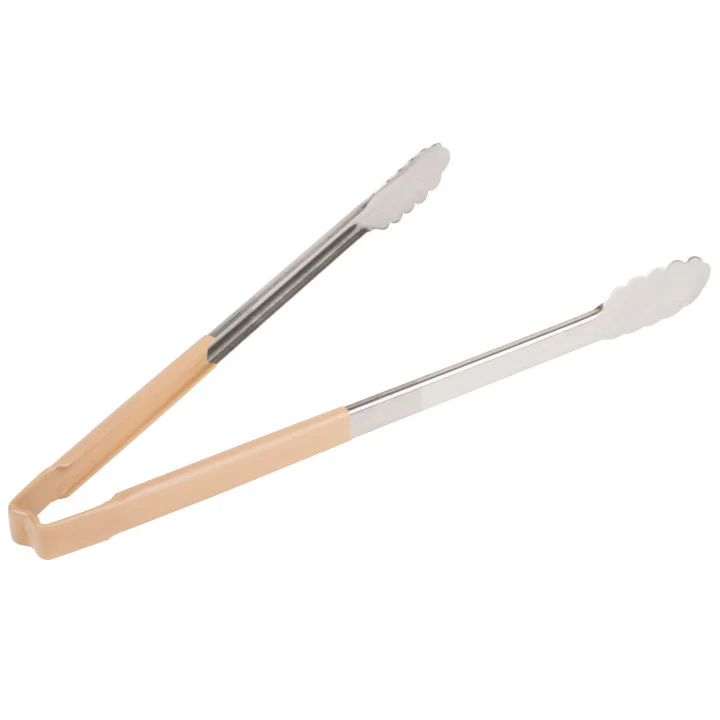 Vollrath 4781660 Jacob's Pride 1-Piece Stainless Steel Scalloped Utility Tongs with Color-Coded Kool-Touch Handle 16" - Tan - Image 2