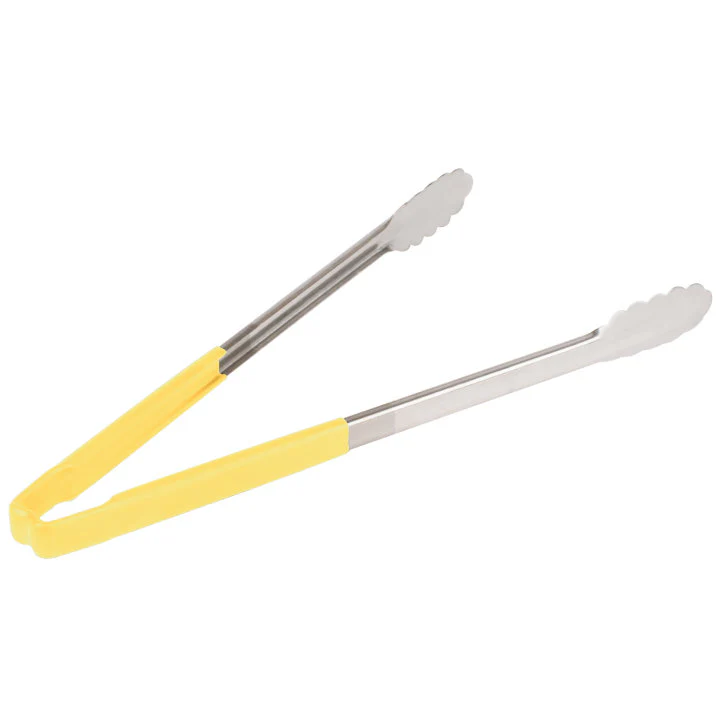 Vollrath 4781650 Jacob's Pride 1-Piece Stainless Steel Scalloped Utility Tongs with Color-Coded Kool-Touch Handle 16" - Yellow - Image 2