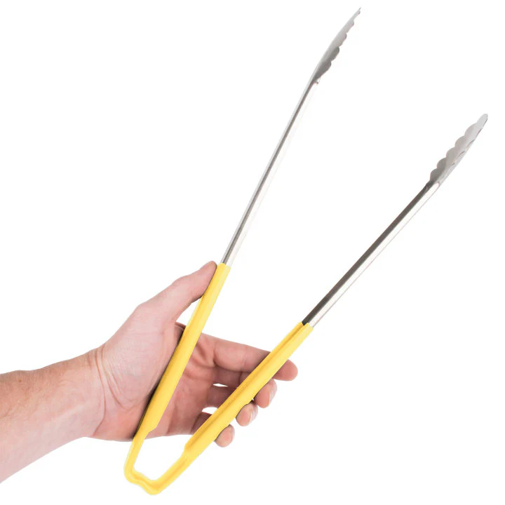 Vollrath 4781650 Jacob's Pride 1-Piece Stainless Steel Scalloped Utility Tongs with Color-Coded Kool-Touch Handle 16" - Yellow - Image 5