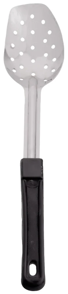 Browne 5763 Heavy Gauge Stainless Steel 3-Sided Perforated Serving Spoon with Black Plastic Handle 13"