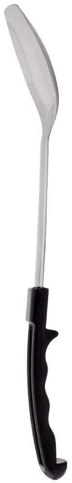 Browne 5761 Heavy Gauge Stainless Steel 3-Sided Solid Serving Spoon with Black Plastic Handle 13" - Image 2