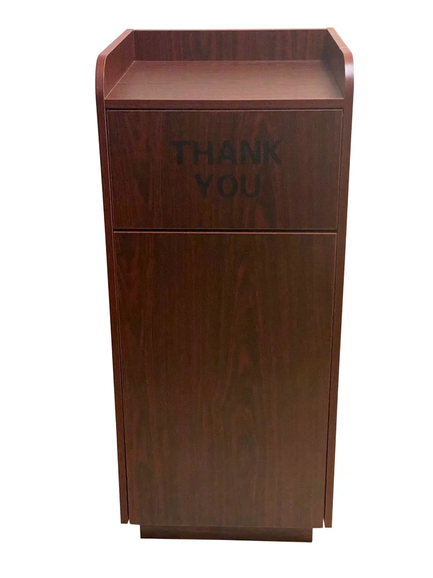 AAA Furniture Wholesale TRASH/MAH Thank You Trash Receptacle with Liner 20-1/4"W x 20"D x 47"H - Mahogany - Image 2