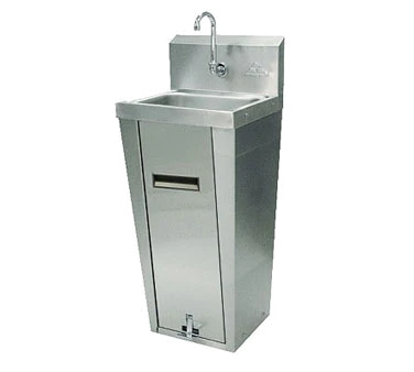 Advance Tabco 7-PS-90 Stainless Steel Hands Free Pedestal Mounted Base Hand Sink 17-1/4" x 15-1/4"F/B x 42"H with Splash Mounted Faucet and 14" x10" x 5" Deep Bowl