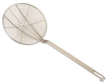 Browne 1309 Nickel-Plated Spiral Wire Round Skimmer with 9" dia. Blade and 17-3/5" Hooked Handle - Image 2