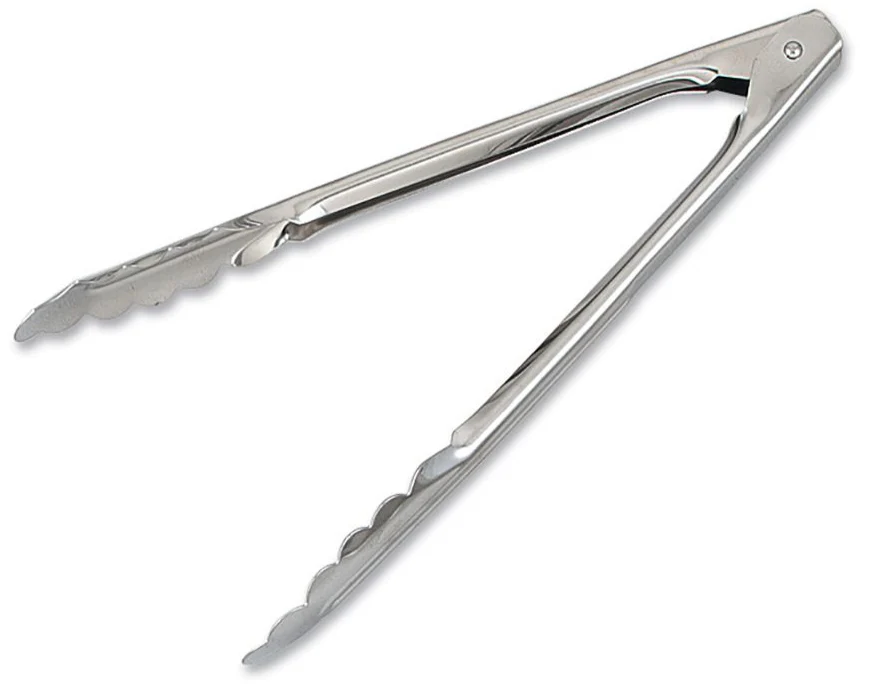 Browne 57547 2-Piece Stainless Steel Scalloped Utility Tongs 9-1/2"