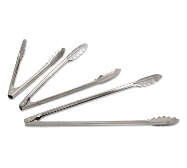 Browne 57547 2-Piece Stainless Steel Scalloped Utility Tongs 9-1/2" - Image 2