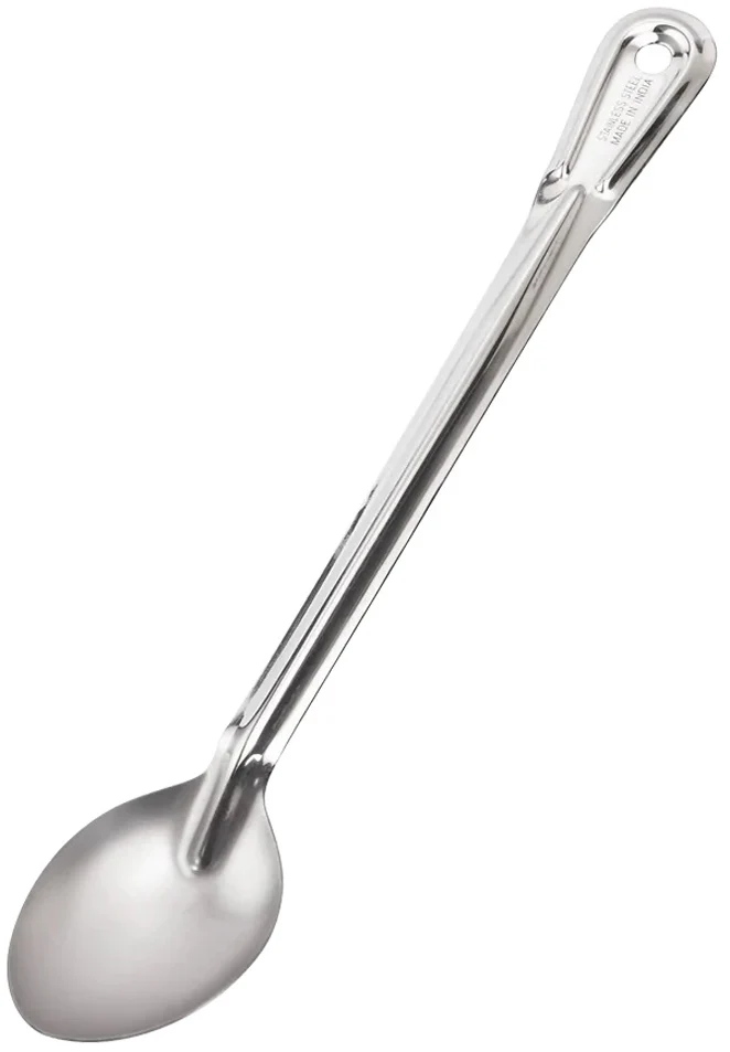 Browne 2770 Conventional Heavy Gauge Stainless Steel Solid Serving Spoon with Reinforced Grooved Handle 15"