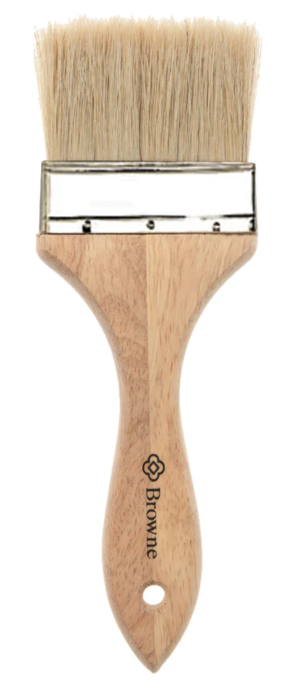 Browne HL9119W Flat Boar Hair Pastry Brush with Stainless Steel Band & Wood Handle 3" - Brown