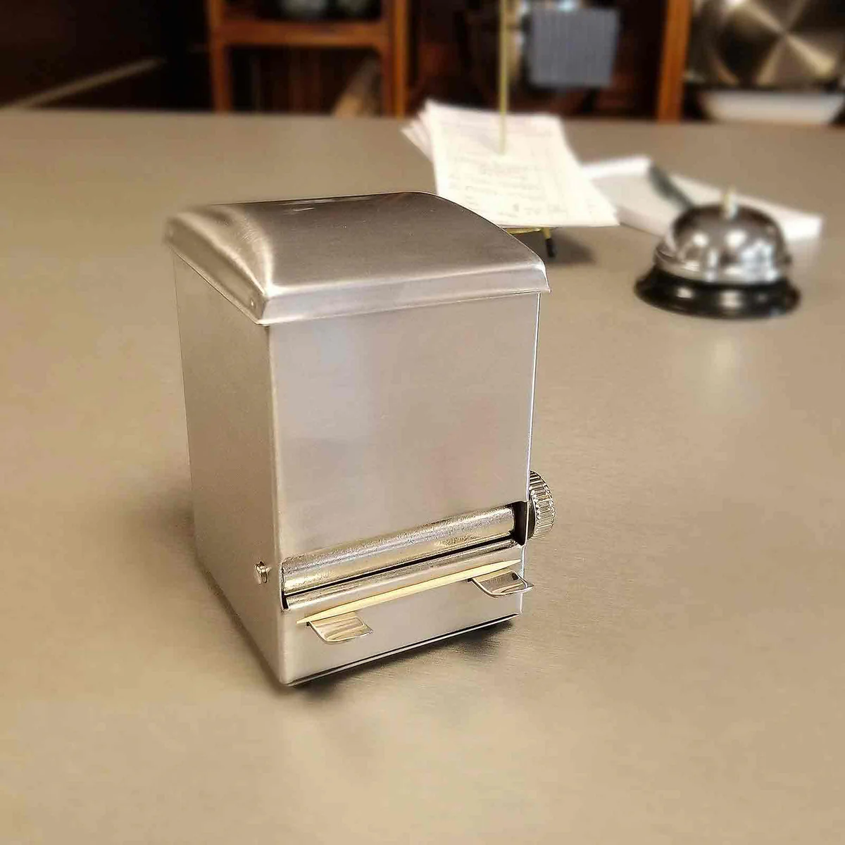 TableCraft 236 Stainless Steel Top-Loading Rotary Style Toothpick Dispenser 3-3/4" x 3" x 4-1/2"H - Image 5