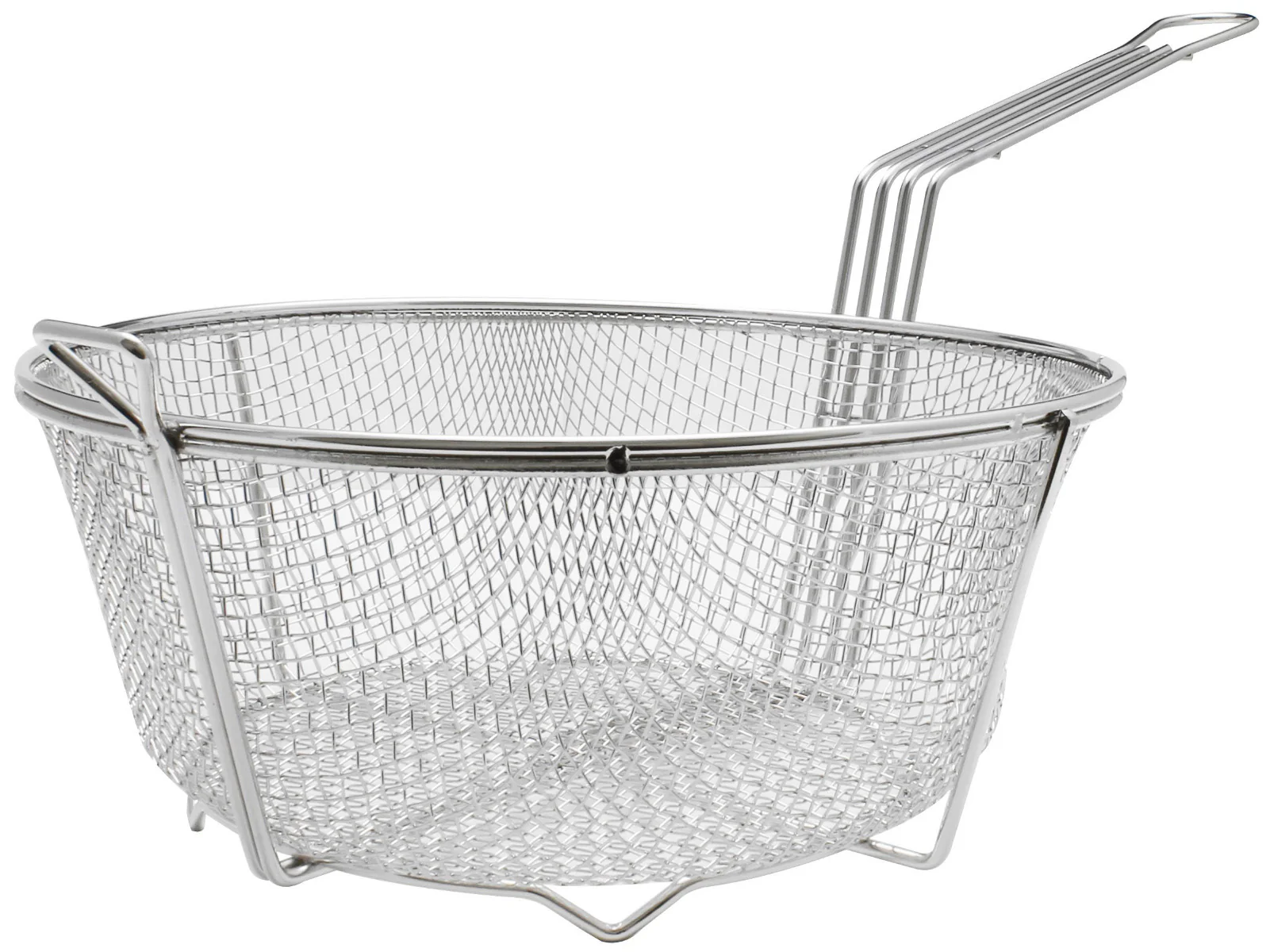 Thunder Group SLFB006 Nickle-Plated Wire Medium Mesh Round Fry Basket with Uncoated Handle & Front Hook 13" Dia.