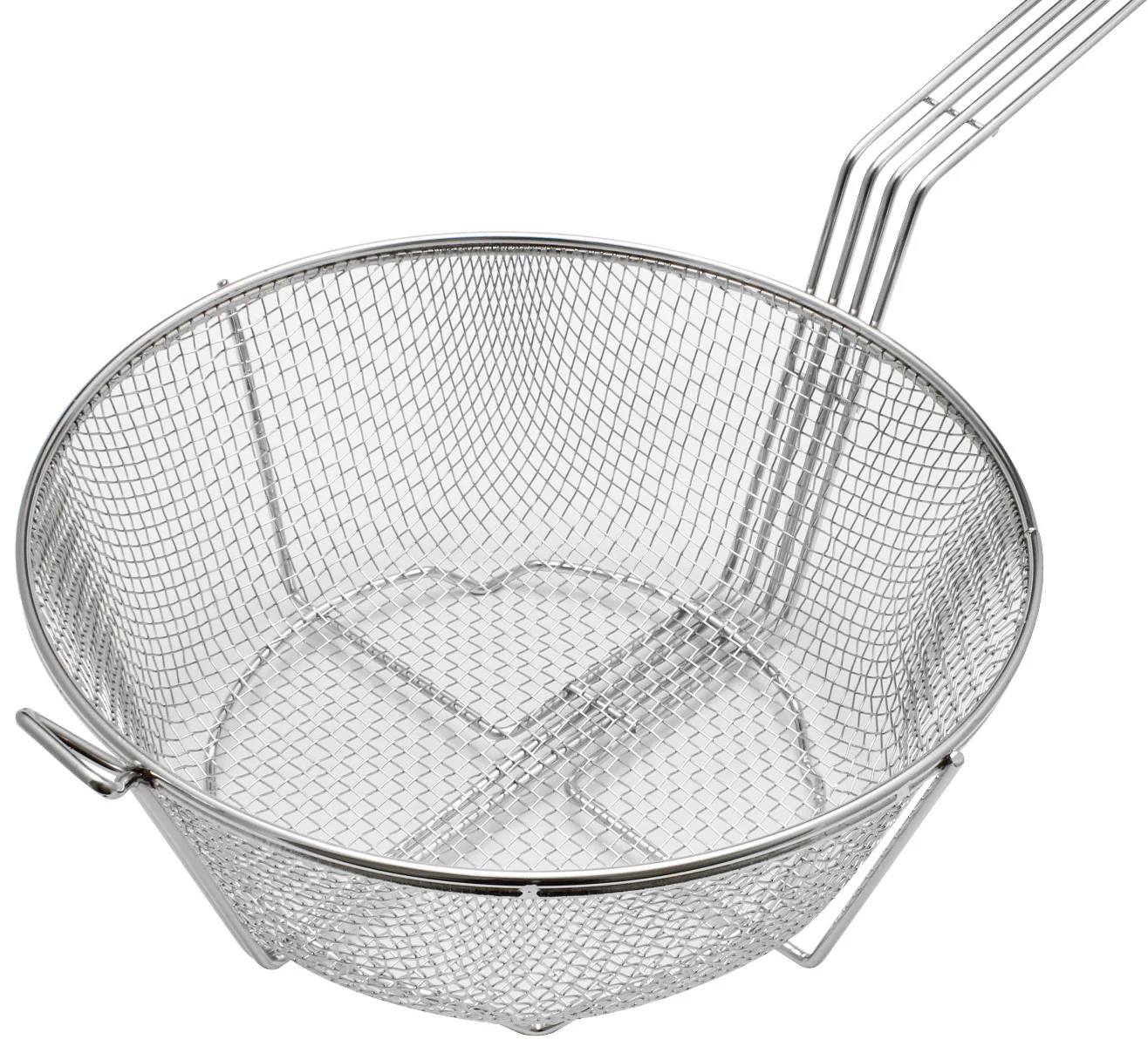 Thunder Group SLFB006 Nickle-Plated Wire Medium Mesh Round Fry Basket with Uncoated Handle & Front Hook 13" Dia. - Image 2