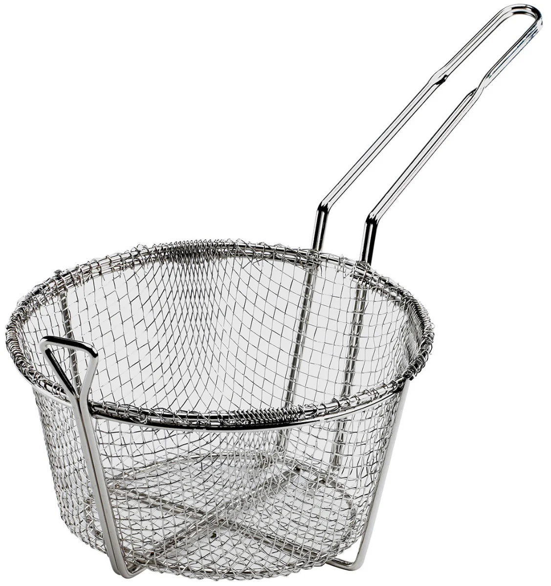 Browne 79090 Nickle-Plated Wire Medium Mesh Round Fry Basket with Uncoated Handle & Front Hook 8-1/2" Dia.