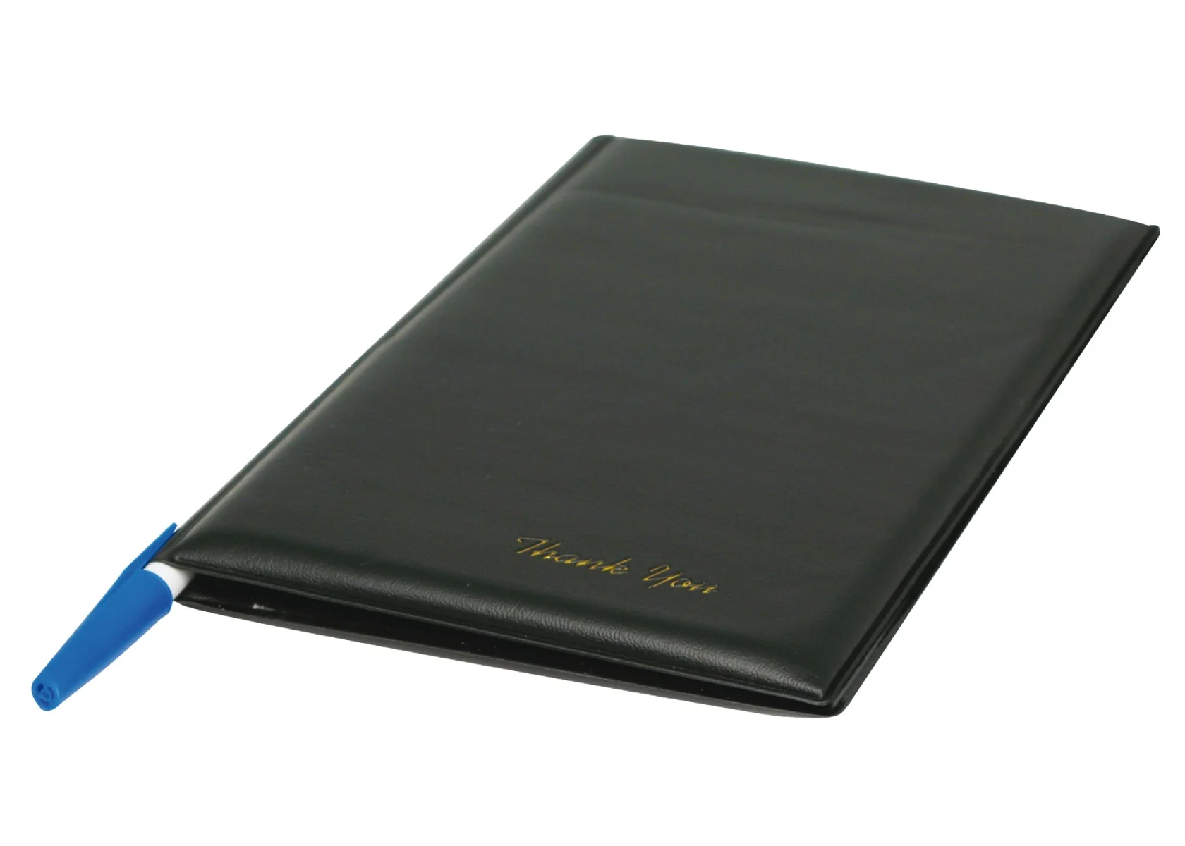Winco CHK-1K "Thank you" Guest Check Holder with 2 Inside Pockets & Grooved Spine for Pen 5-1/2" x 10" - Black - Image 3