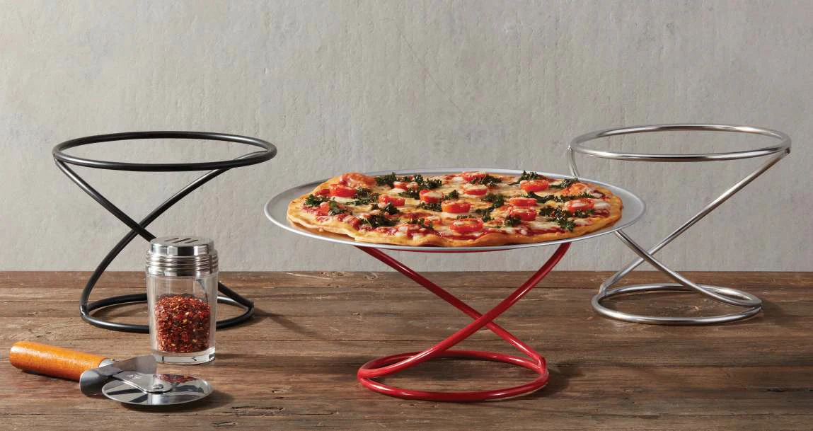 American Metalcraft LWUS1041 Contempo Wrought Iron Swirl Pizza Stand / Food Display Riser 10"dia. Top x 11-1/2"dia. Bottom x 4"H - Black - Image 3