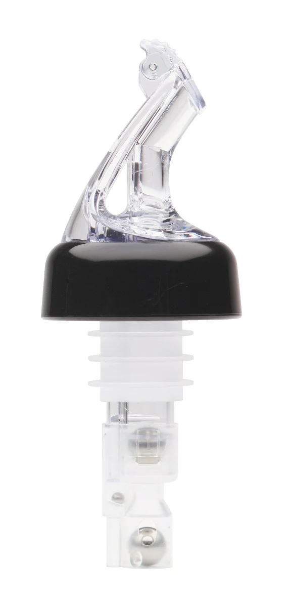 Bar Maid BMP-5125C Premium Pour Measured Pourer / Liquor Pourer with Black Collar and Flip top 1-1/4oz. - Clear