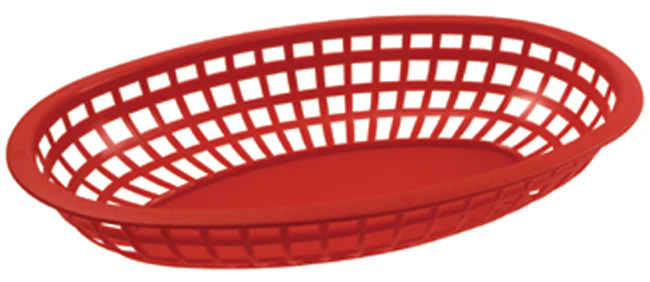 Bar Maid CR-654R Fast Food Plastic Oval Basket 9-1/2" x 5" - Red - 12/Case