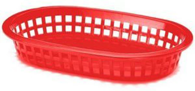 TableCraft 1073R A La Carte Plastic Oval Platter Basket 9-1/4" x 6" x 1-1/2" - Red - 12/Case