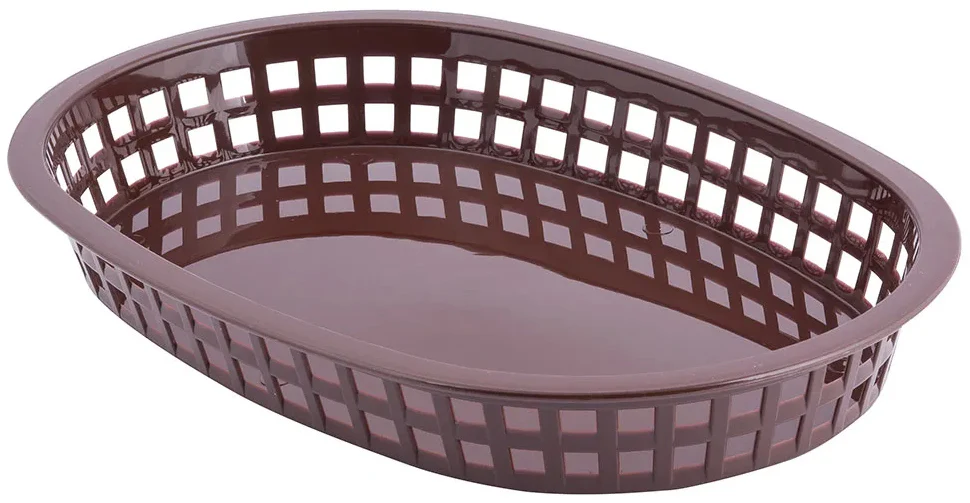 TableCraft C1076BR Chicago Plastic Oval Platter Basket 10-1/2" x 7" x 1-1/2" - Brown - 12/Case