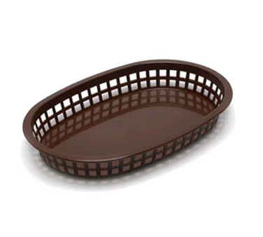 TableCraft C1076BR Chicago Plastic Oval Platter Basket 10-1/2" x 7" x 1-1/2" - Brown - 12/Case - Image 2