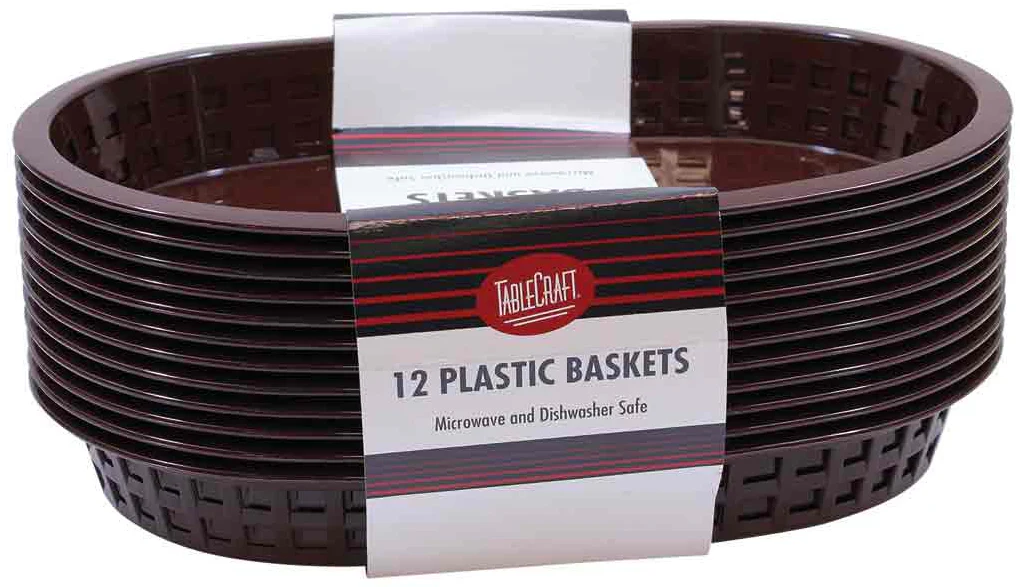 TableCraft C1076BR Chicago Plastic Oval Platter Basket 10-1/2" x 7" x 1-1/2" - Brown - 12/Case - Image 5
