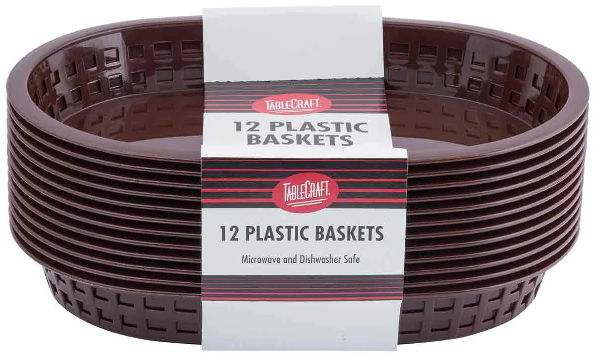 TableCraft C1076BR Chicago Plastic Oval Platter Basket 10-1/2" x 7" x 1-1/2" - Brown - 12/Case - Image 6