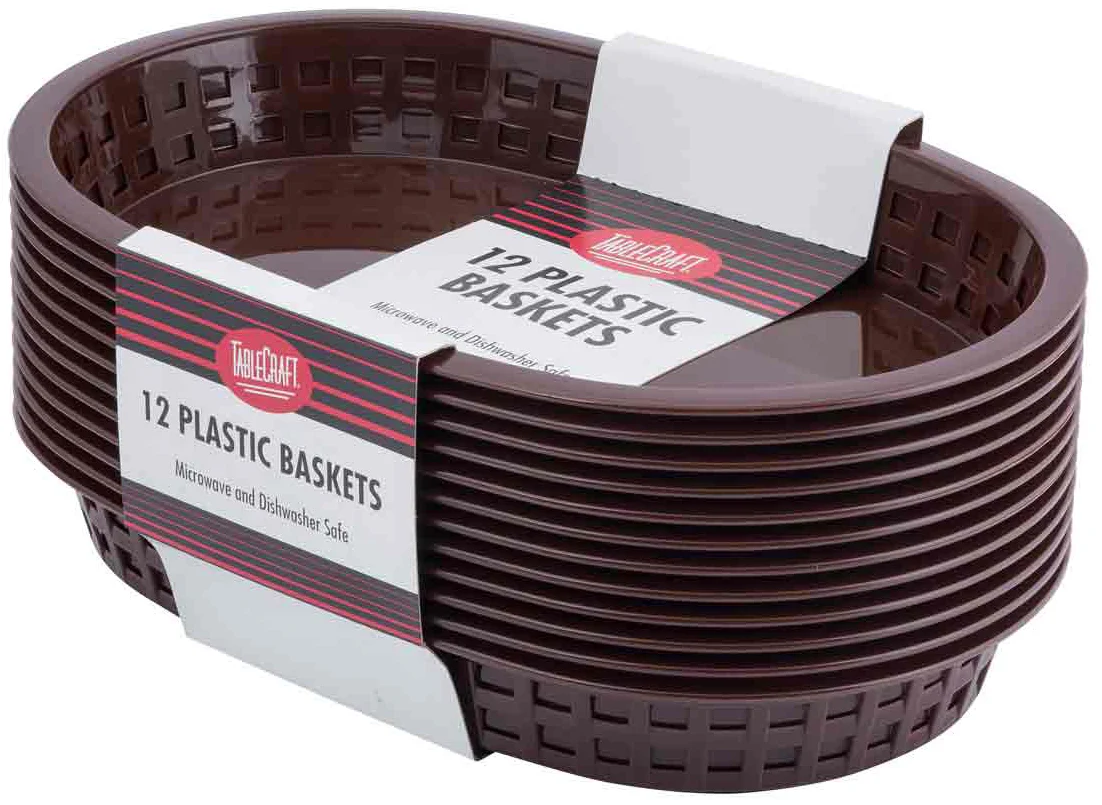 TableCraft C1076BR Chicago Plastic Oval Platter Basket 10-1/2" x 7" x 1-1/2" - Brown - 12/Case - Image 8