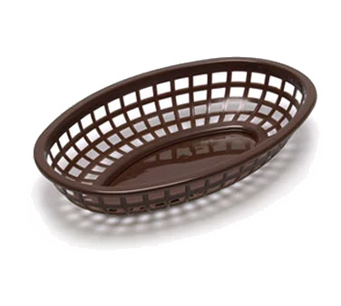 TableCraft C1074BR Classic Plastic Oval Basket 9-1/4" x 6" x 1-3/4" - Brown - 12/Case - Image 2