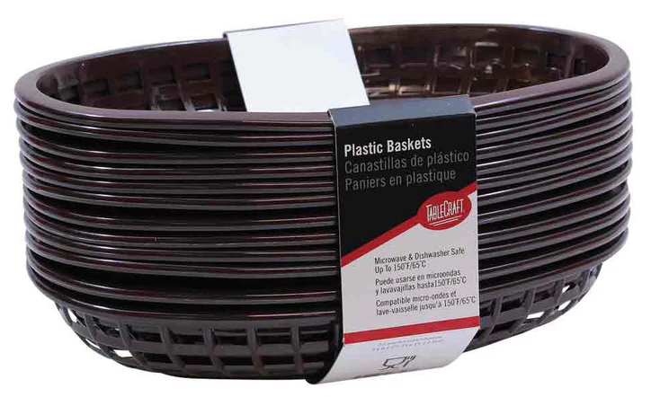 TableCraft C1074BR Classic Plastic Oval Basket 9-1/4" x 6" x 1-3/4" - Brown - 12/Case - Image 4