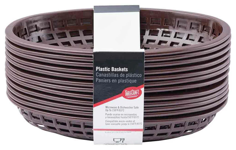 TableCraft C1074BR Classic Plastic Oval Basket 9-1/4" x 6" x 1-3/4" - Brown - 12/Case - Image 5