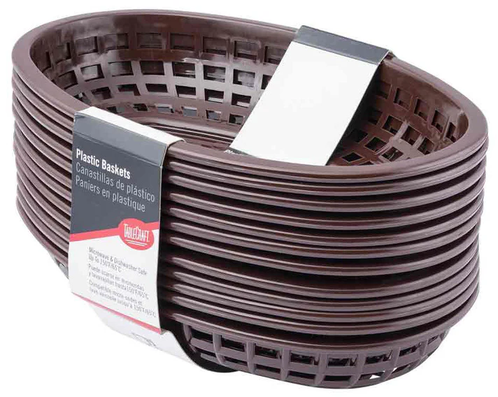 TableCraft C1074BR Classic Plastic Oval Basket 9-1/4" x 6" x 1-3/4" - Brown - 12/Case - Image 7