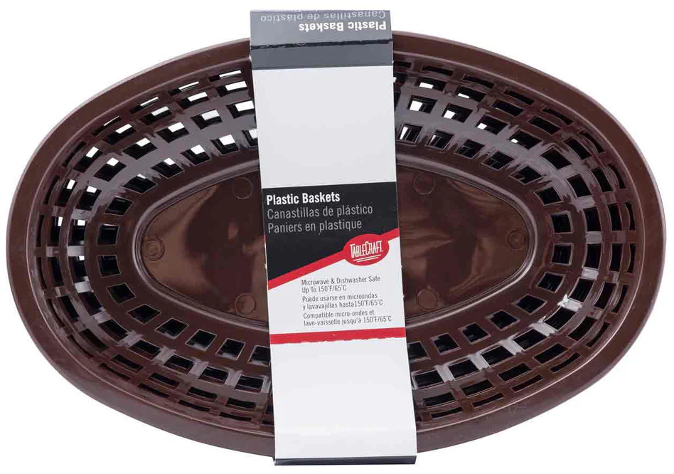 TableCraft C1074BR Classic Plastic Oval Basket 9-1/4" x 6" x 1-3/4" - Brown - 12/Case - Image 8