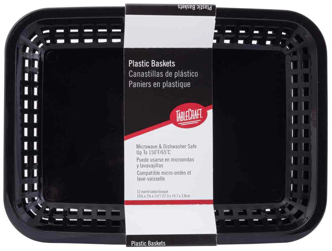 TableCraft C1077BK Grande Plastic Rectangular Platter Basket 10-3/4" x 7-3/4" x 1-1/2" - Black - 12/Case - Image 10