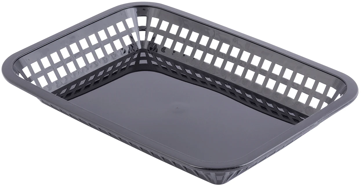TableCraft C1077BK Grande Plastic Rectangular Platter Basket 10-3/4" x 7-3/4" x 1-1/2" - Black - 12/Case - Image 2