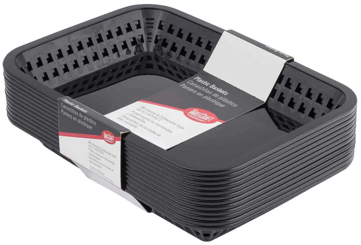 TableCraft C1077BK Grande Plastic Rectangular Platter Basket 10-3/4" x 7-3/4" x 1-1/2" - Black - 12/Case - Image 7