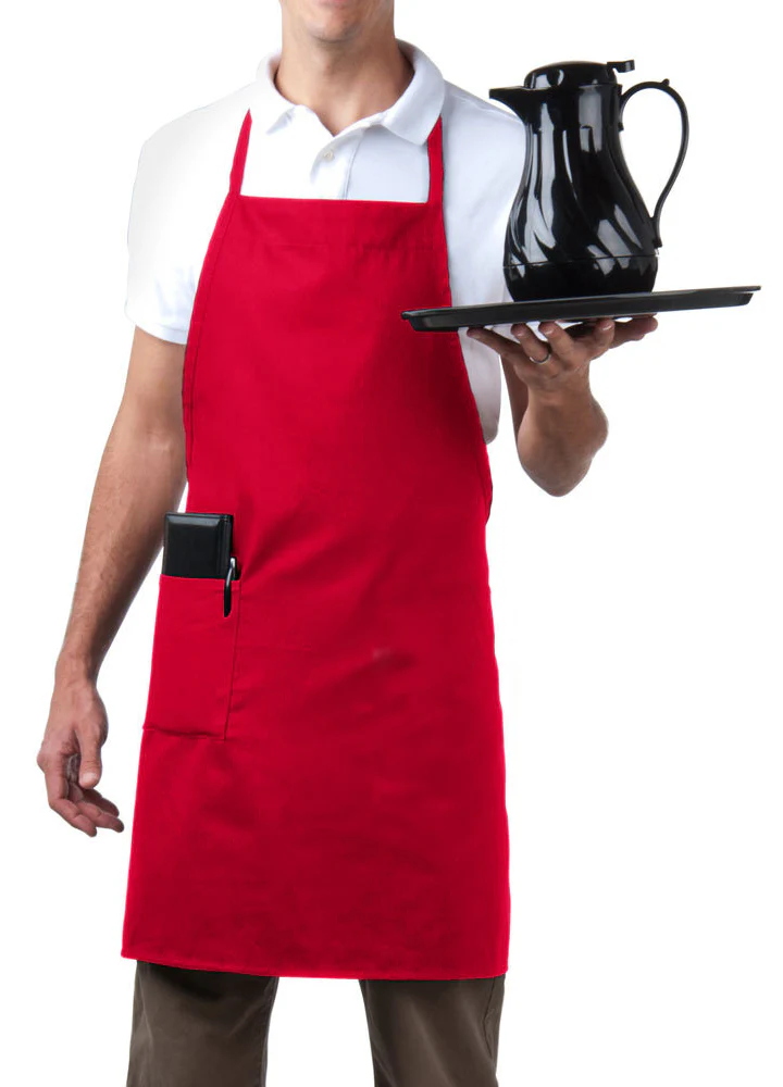 Chef Revival 601BAC-RD Full Length Bib Apron with 1 Pocket 34"L x 28"W - Red