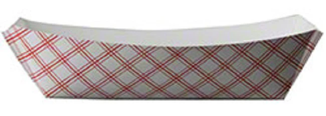 Boardwalk BWK30LAG100 Red/White Paper Food Boat Tray 1 lb. Capacity - 1000/Case - Image 2