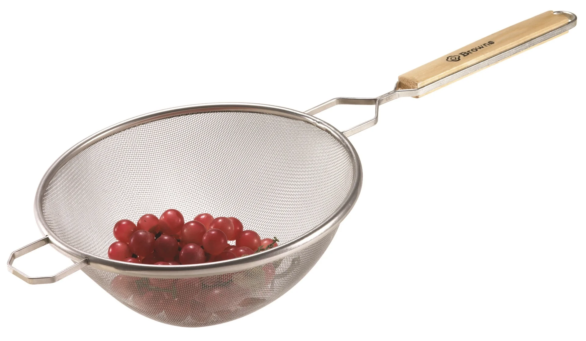 Browne 574117 Tin Medium Single Mesh Strainer with 7-4/5" dia. Bowl and 6" Wood Handle