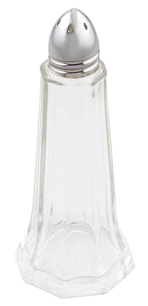 Browne 575221 Tower Glass Salt & Pepper Shaker with Chrome-Plated Top 1 oz. - Clear - 12/Set - Image 2