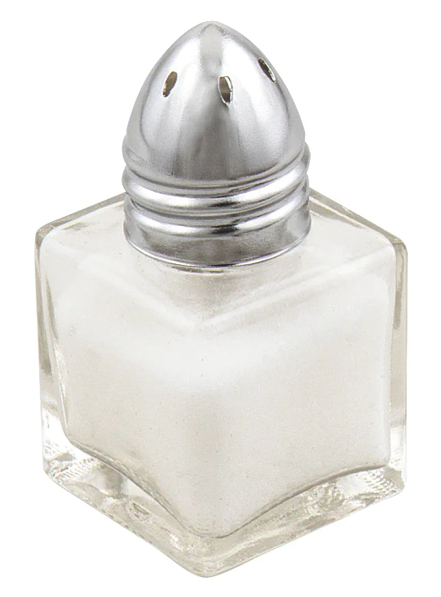 Browne 575225 Square Glass Mini Salt & Pepper Shaker with Chrome-Plated Top 1/2 oz. - Clear - 12/Set - Image 2