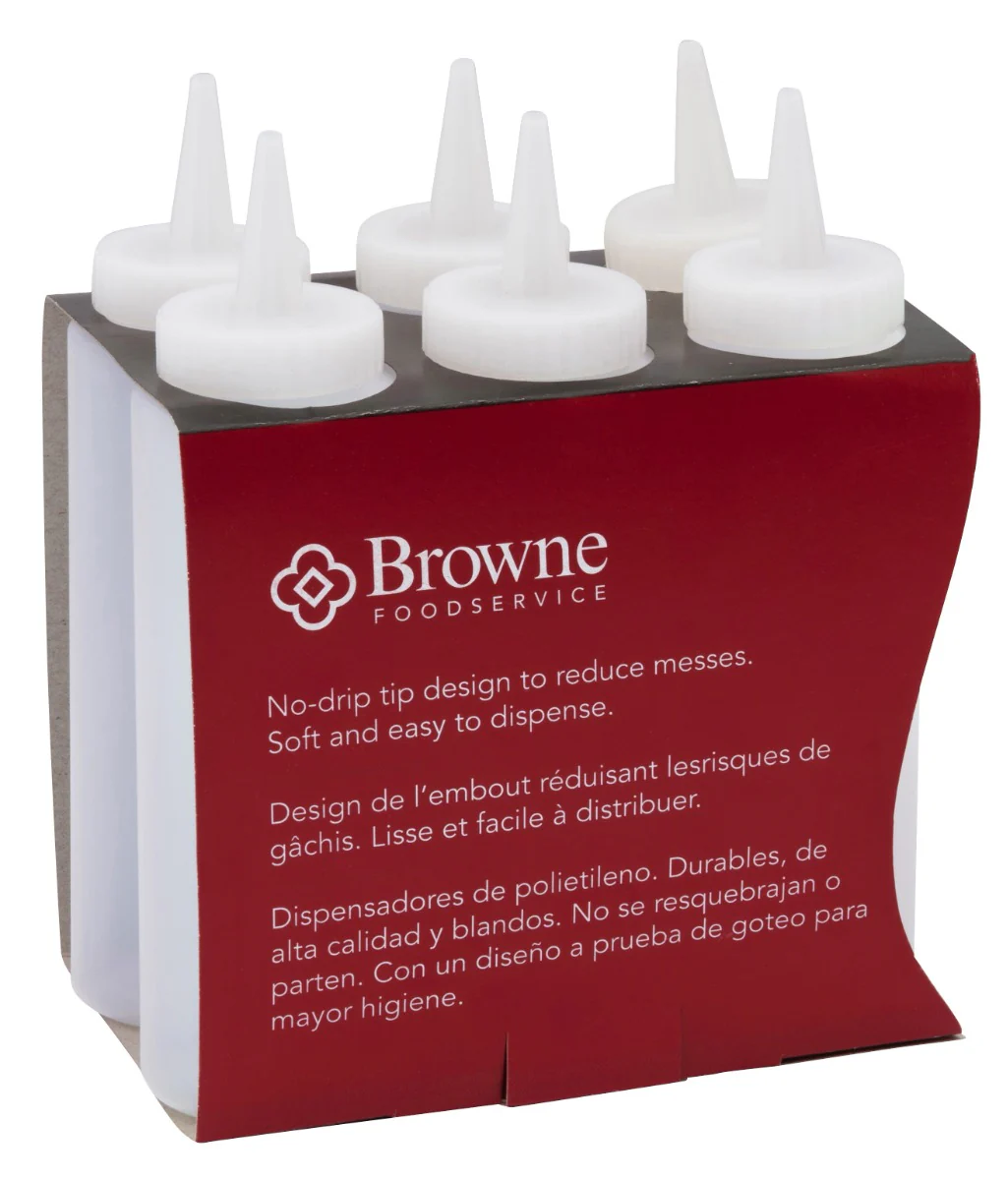 Browne 57800800 Dressing Squeeze Bottle with No-Drip Tip 8 oz. - Clear - 6/Set - Image 2
